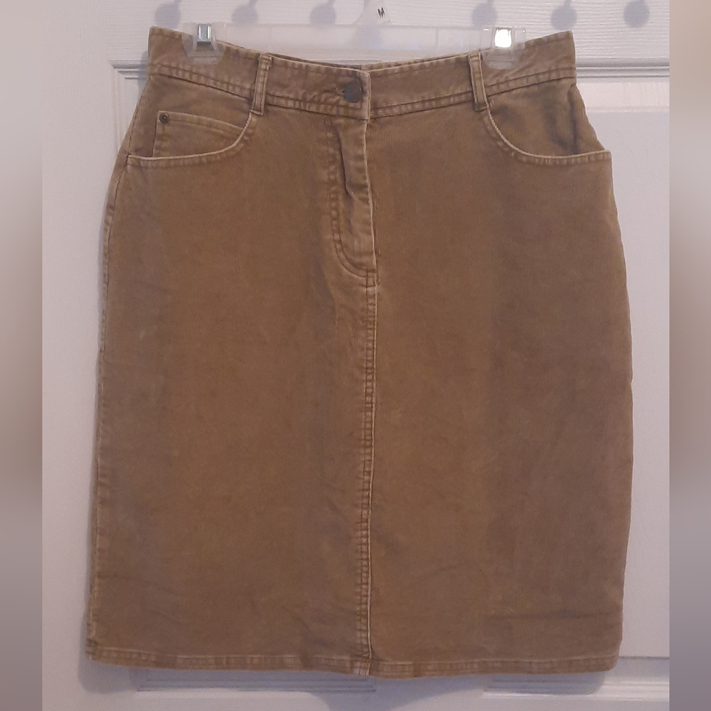 The Territory Ahead Beige Corduroy Pencil Skirt
